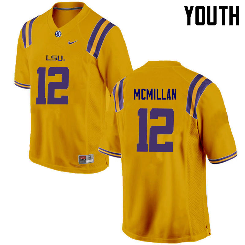 Youth LSU Tigers #12 Justin McMillan College Football Jerseys Game-Gold